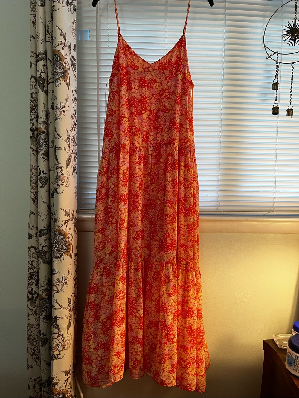 Lightweight Orange Floral Maxi Dress with Spaghetti Straps